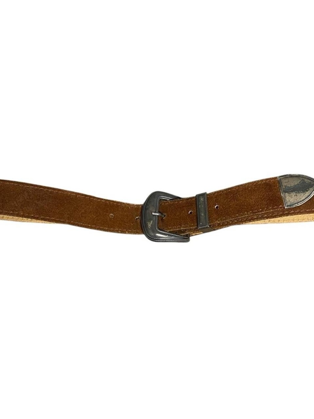 Vintage zigzag brown and silver suede leather belt